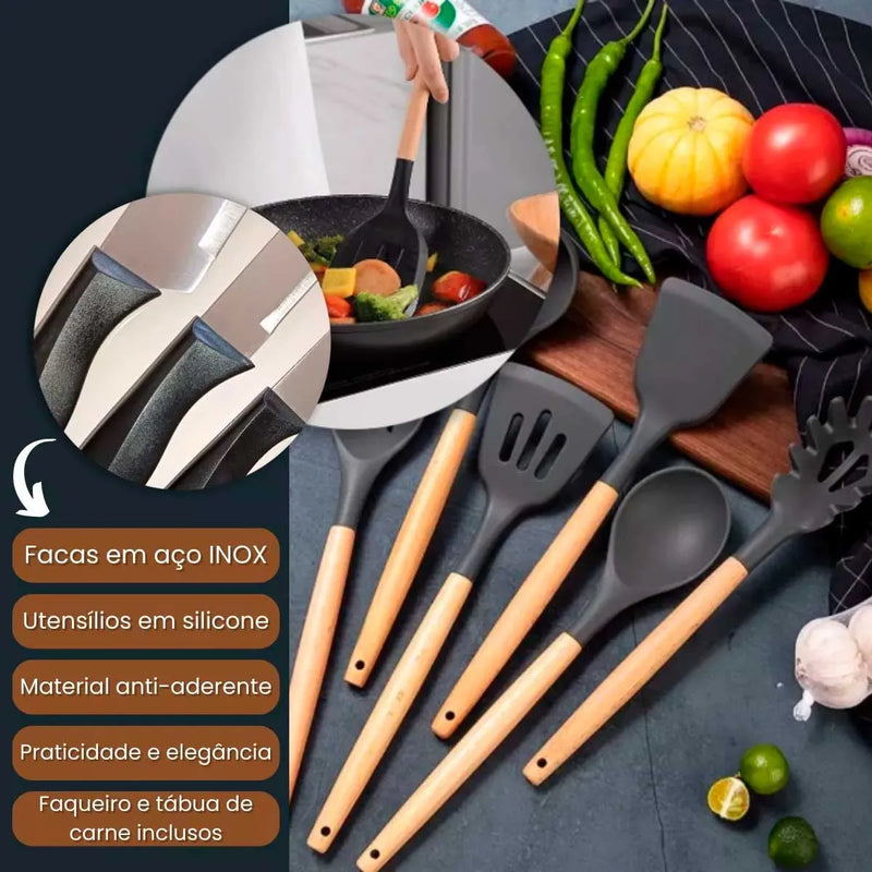 Grill Elétrico Antiaderente Panela de Pedra + Brinde Kit 19 Peças de Utensílios Premium Cozinha