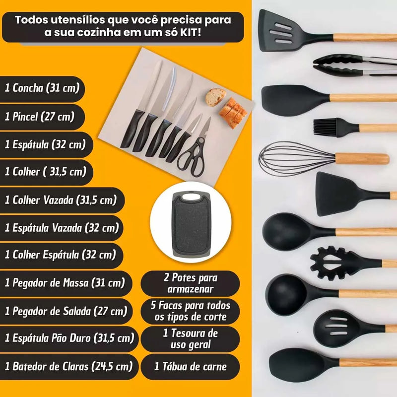 Grill Elétrico Antiaderente Panela de Pedra + Brinde Kit 19 Peças de Utensílios Premium Cozinha